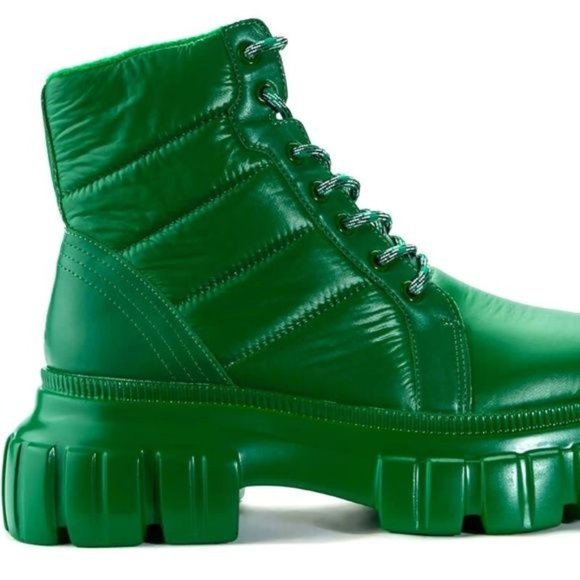 Callie Lives Shoes - Miz Magic Dragon: Green Puffer Construction Boot